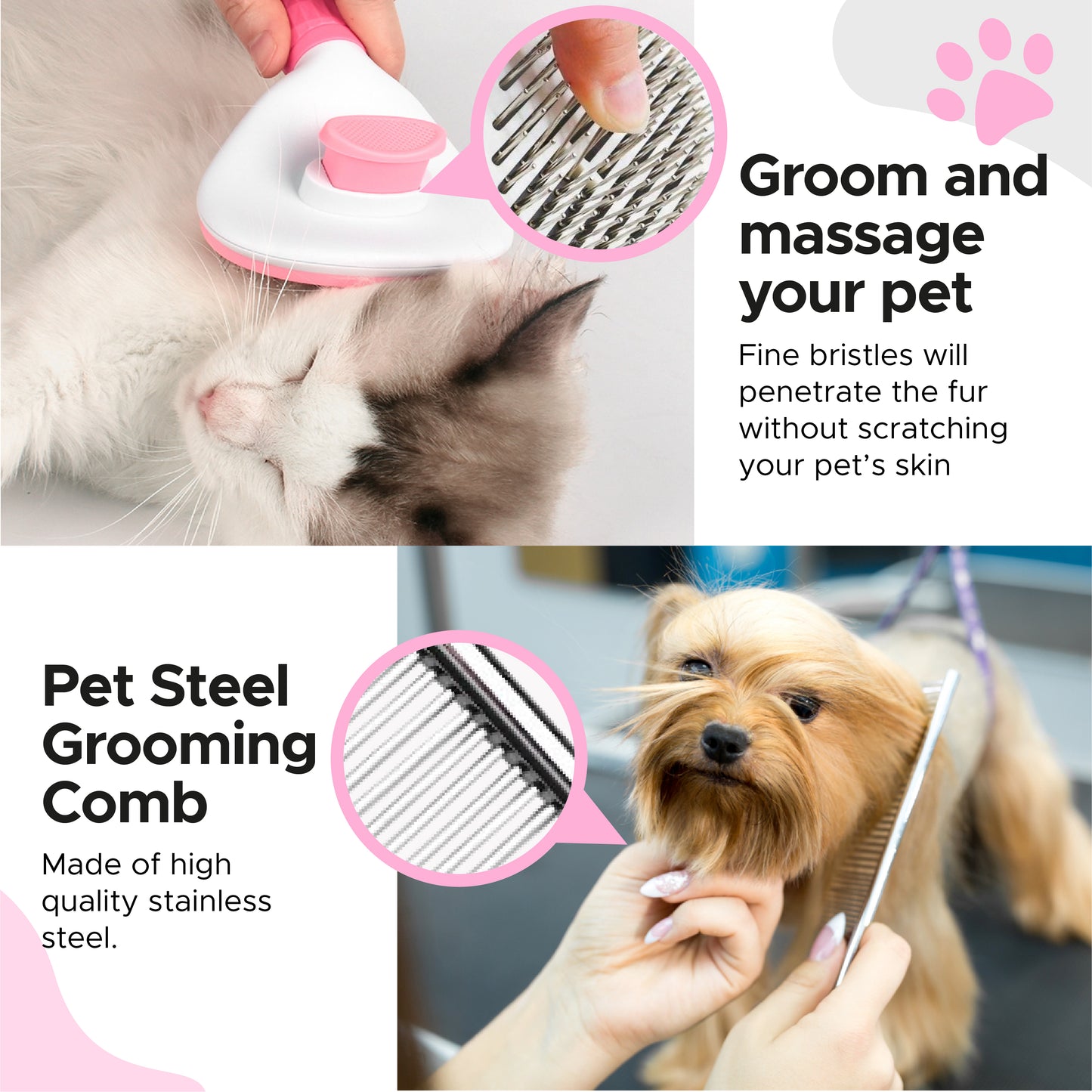 Cat and Dog Brushes for Grooming – Pet Grooming Kit with Brushes, Grooming Loop Leash and Apron – Professional Dog Grooming Supplies with Dematting Comb, Slicker Brush, Dog Bath Brush