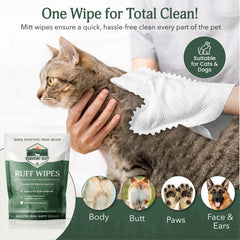 Grooming  Wipe Mitts – Large Cleaning Wipes for Dogs & Cats – Unscented, Gentle on Skin – Cleans Paws, Coat & Face 18ct